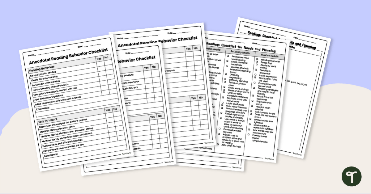 Reading Behaviors - Anecdotal Notes Template teaching resource