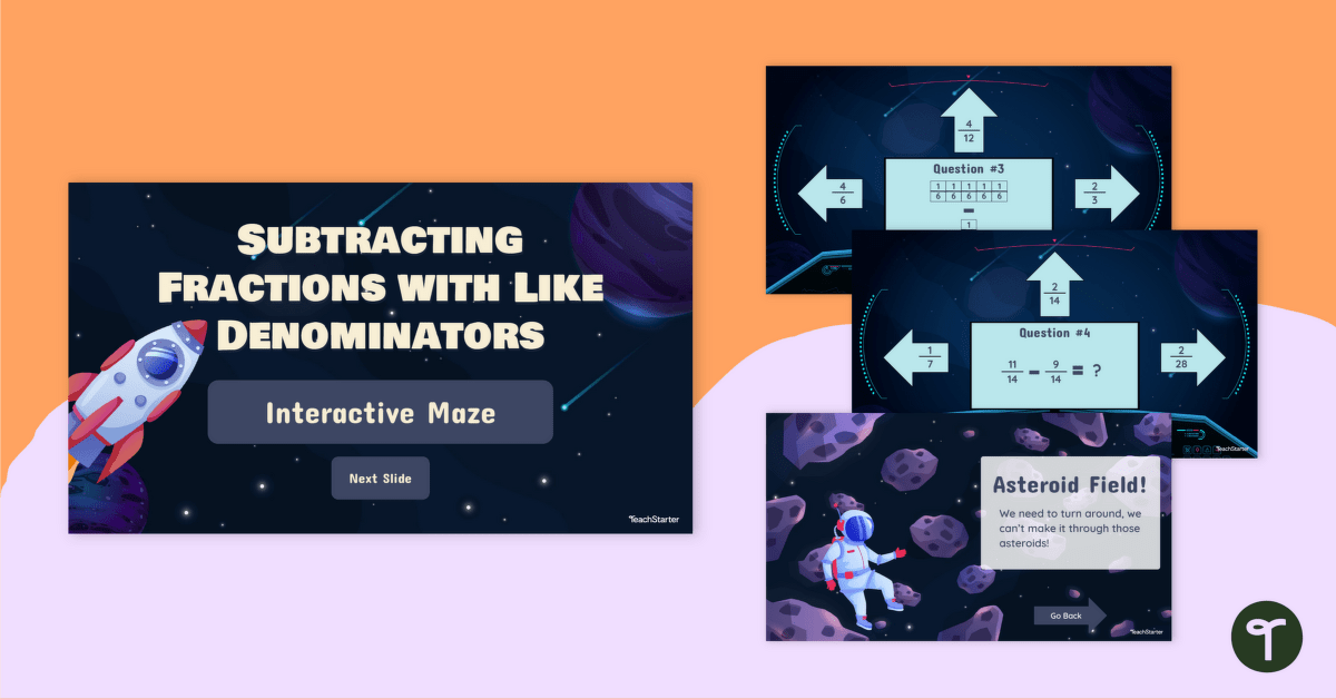 Subtracting Fractions With Like Denominators Interactive Maze teaching resource