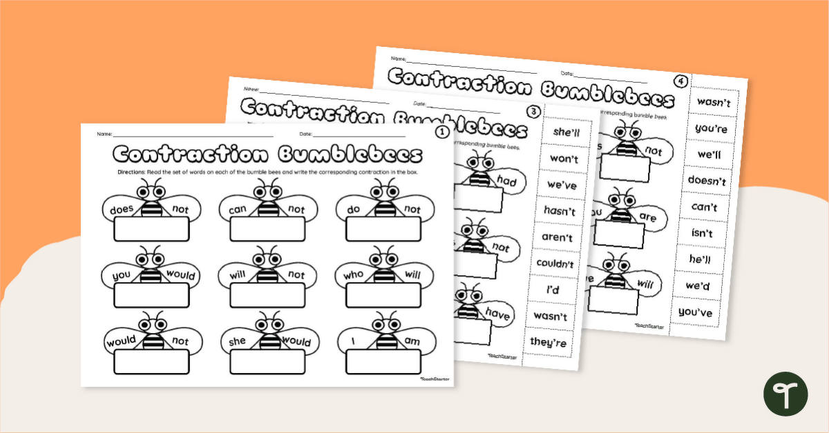 Bumblebee Contraction Worksheets teaching-resource