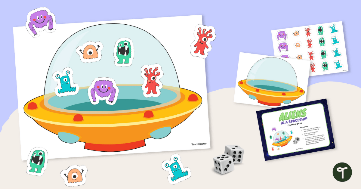 Aliens in a Spaceship Counting Game (1-6) teaching resource
