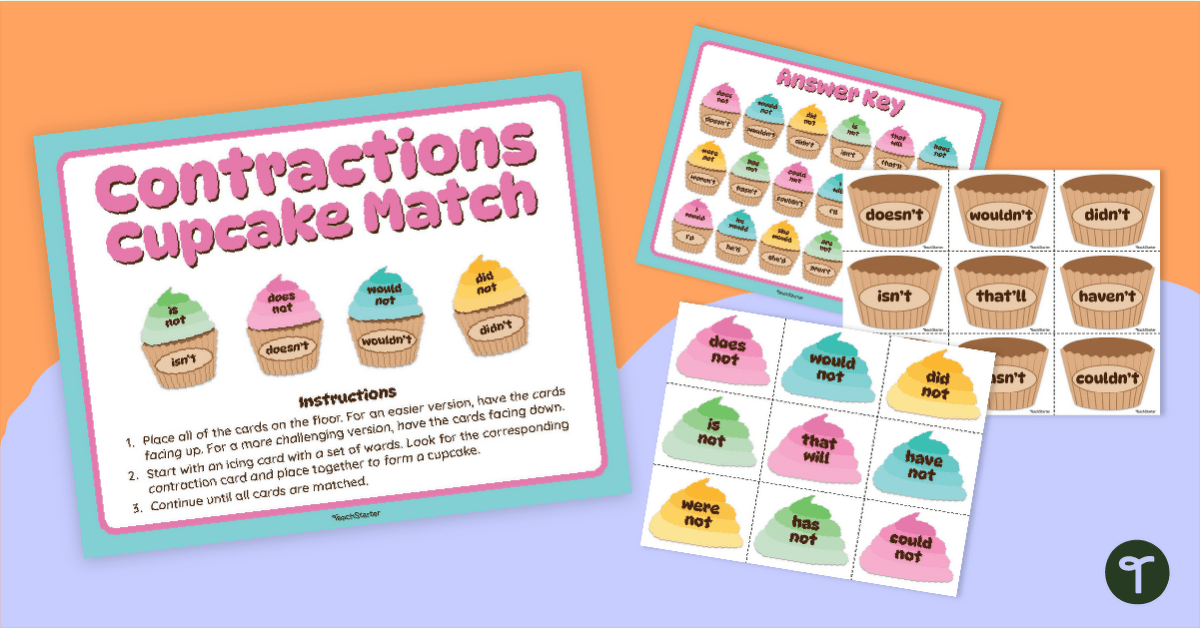 Contractions Cupcake Matching Activity teaching resource