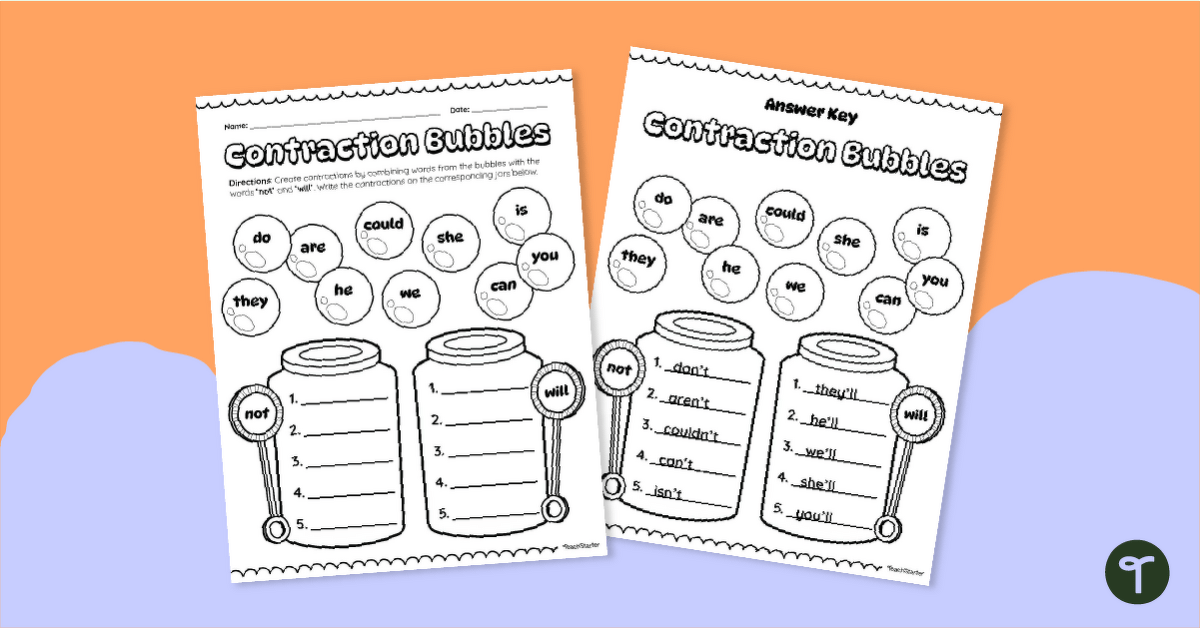Contraction Bubbles Worksheet teaching resource