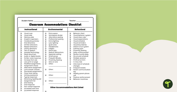 Image of Classroom Accommodations Checklist