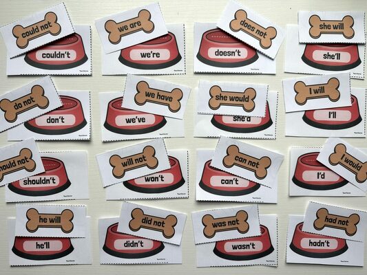 Contractions Matching Activity - Dog Bone and Bowl teaching-resource