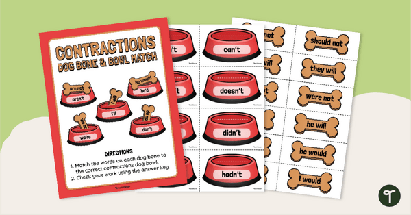 Go to Contractions Matching Activity - Dog Bone and Bowl teaching resource