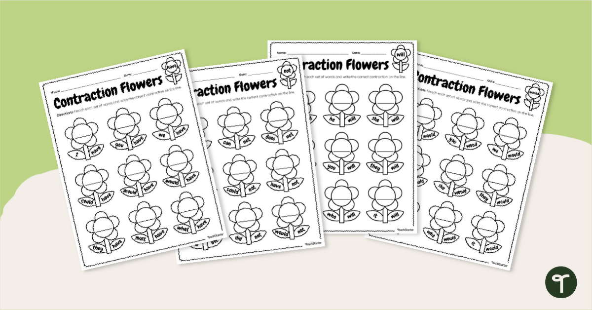 Contraction Flowers Worksheets teaching-resource