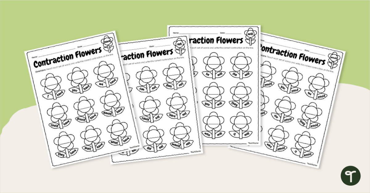 Contraction Flowers Worksheets teaching resource