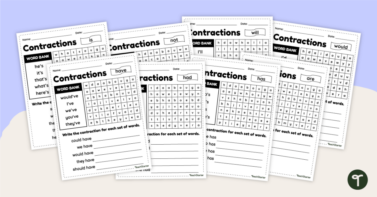 Contractions Practise Worksheets teaching resource