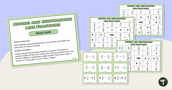 Go to Adding and Subtracting Like Fractions Bingo teaching resource