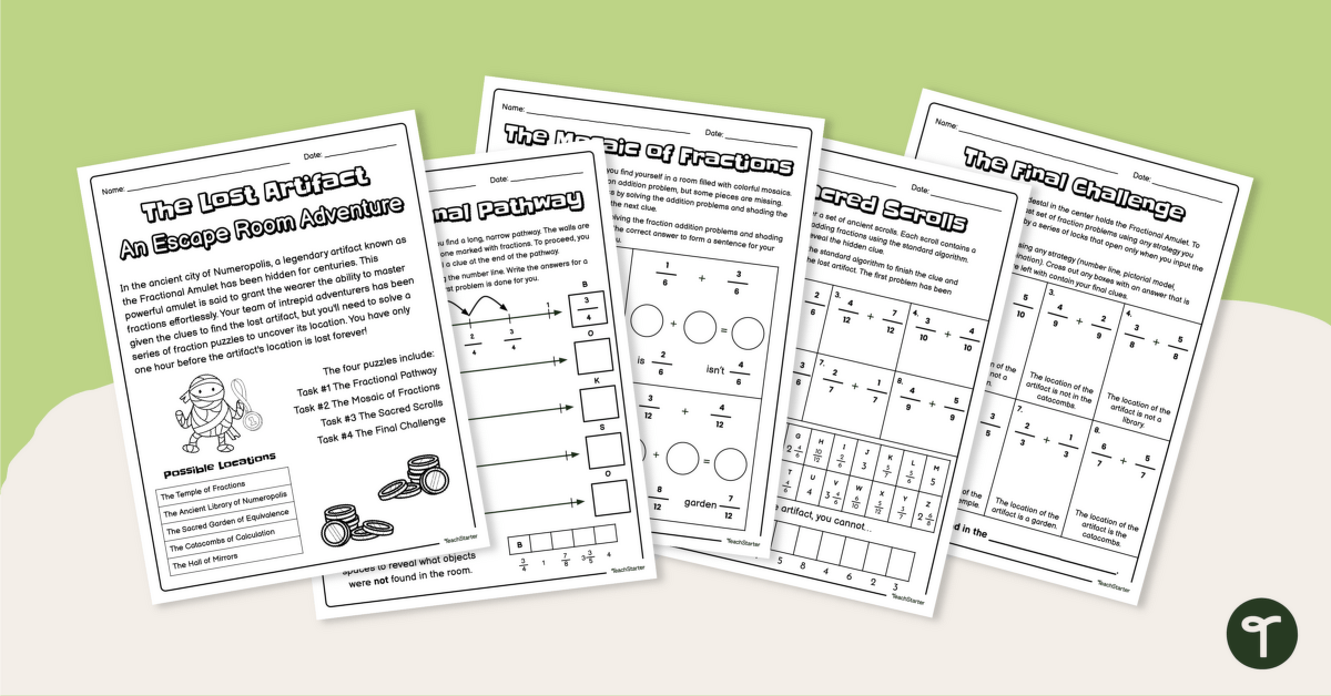 Adding Like Fractions Escape Room – The Lost Artifact teaching-resource