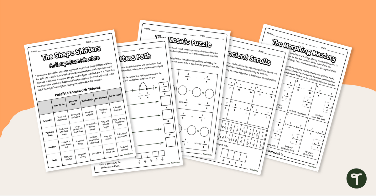 Subtracting Like Fractions Escape Room – The Shape Shifters teaching resource