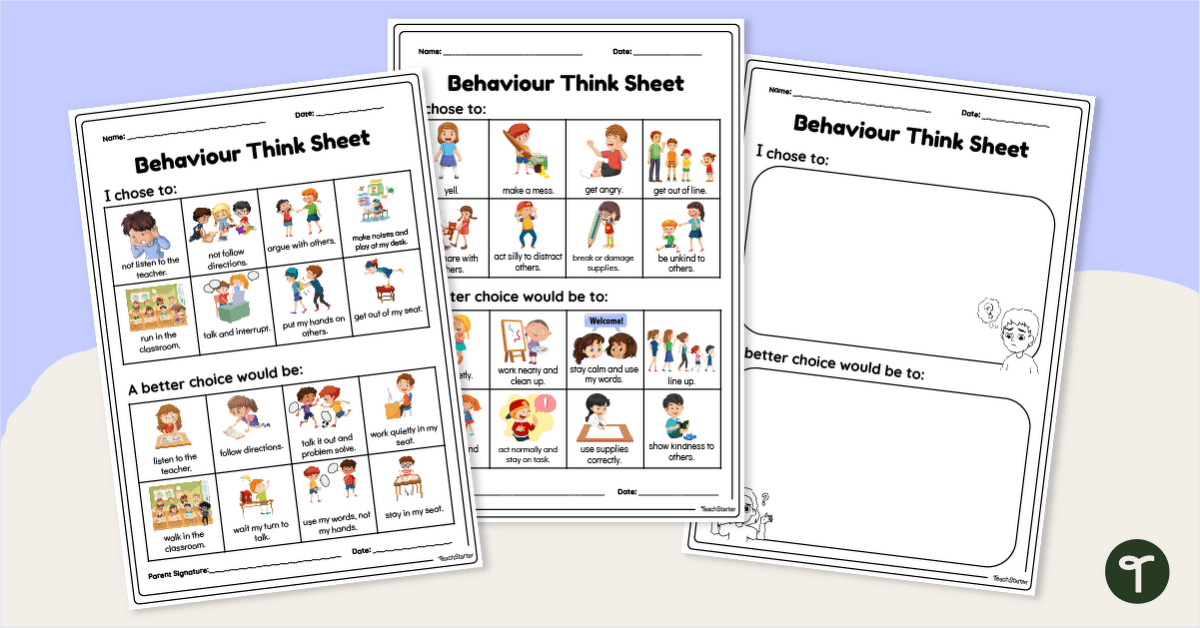 Behaviour Reflection Sheet for Early Years teaching resource