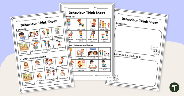Go to Behaviour Reflection Sheet for Early Years teaching resource