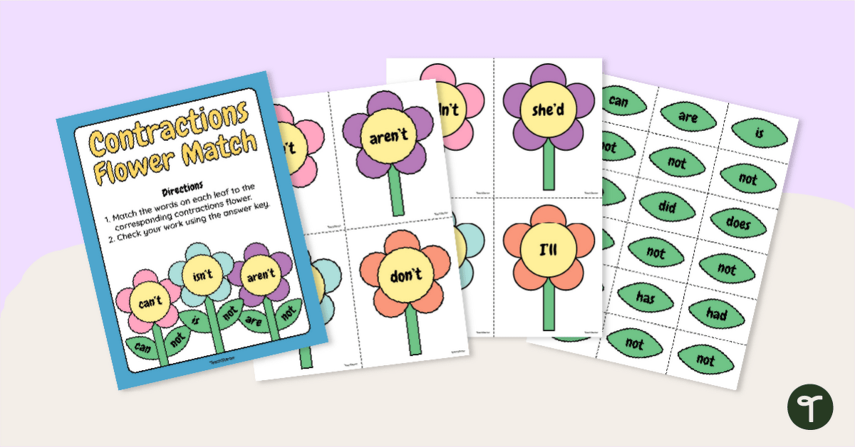 Contractions Flower Match Activity teaching resource