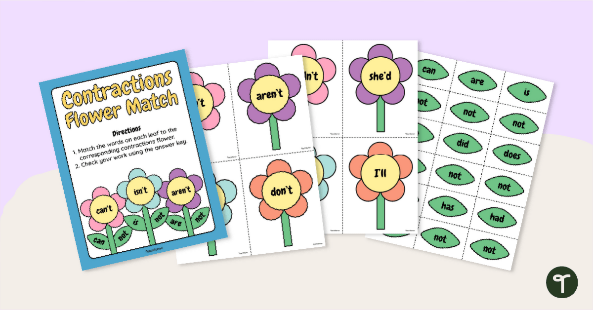 Contractions Flower Match Activity teaching-resource