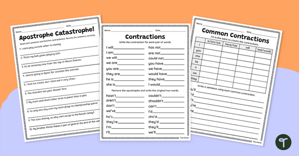 Go to Apostrophes of Contraction Worksheets teaching resource