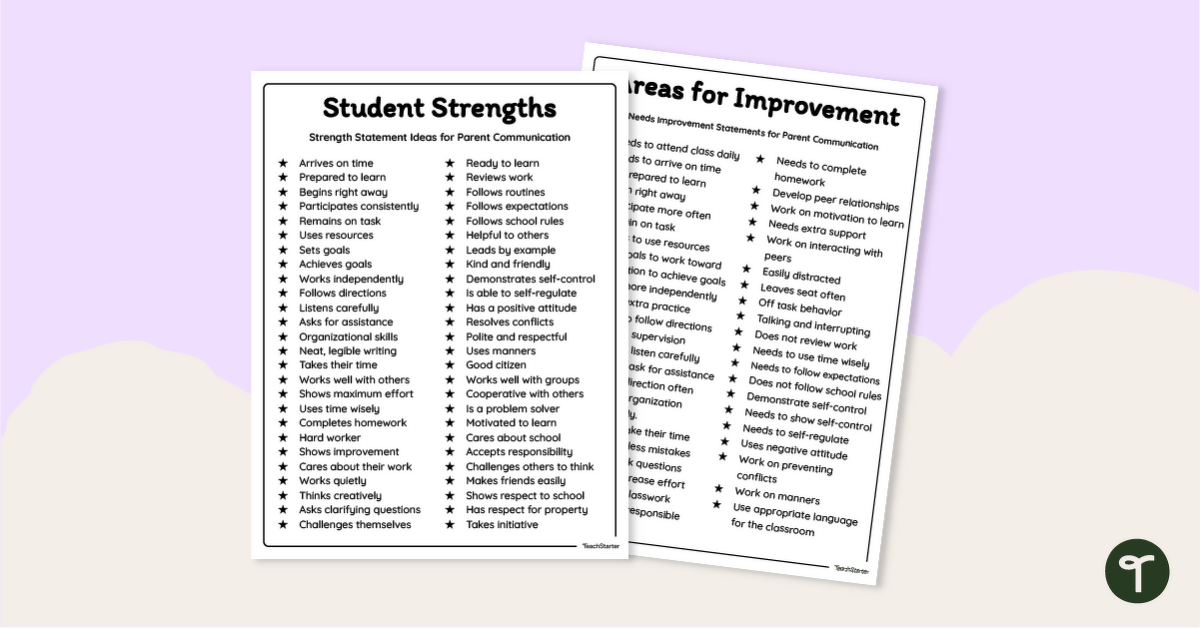 Students’ Strengths and Weaknesses List teaching resource
