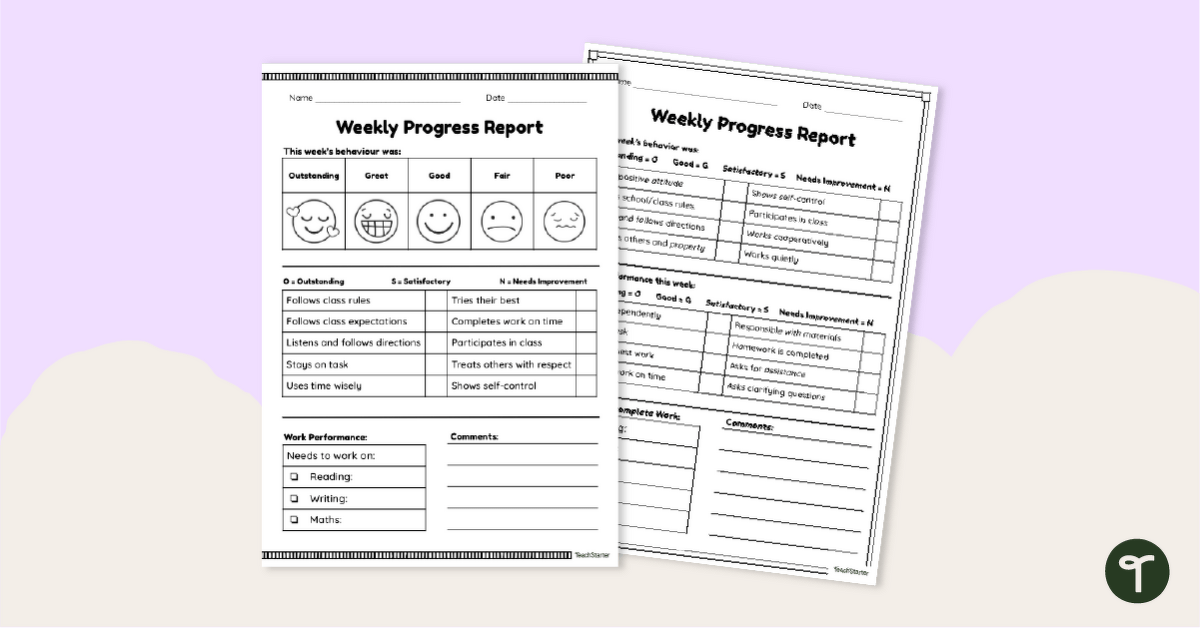 Weekly Progress Report Template teaching resource