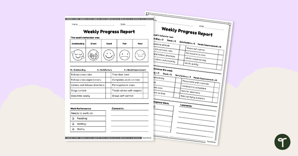 Go to Weekly Progress Report Template teaching resource