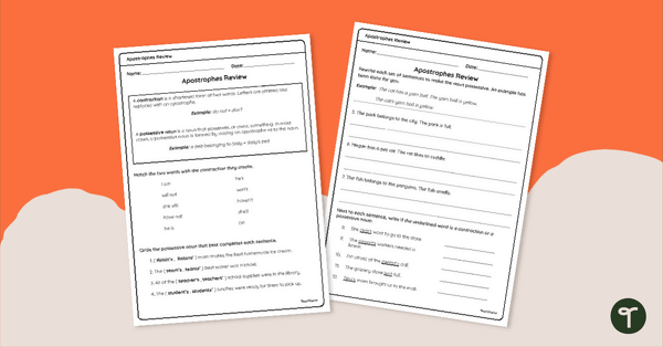 Go to Apostrophe Review Worksheet teaching resource