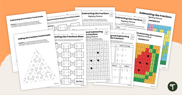 Go to Adding and Subtracting Like Fractions Puzzle Pack teaching resource