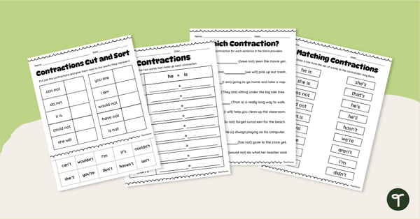 Go to Contractions Worksheet Pack teaching resource