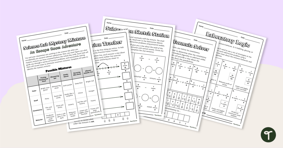 Subtracting Unlike Fractions Escape Room – The Mystery Mixture teaching-resource