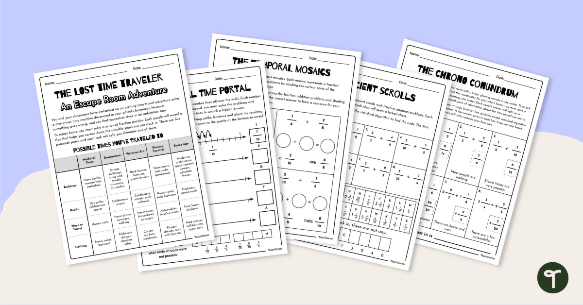 Adding Unlike Fractions Escape Room – The Lost Time Traveler teaching-resource