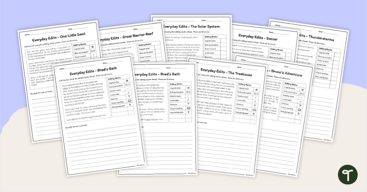 Editing Worksheets - Spelling, Grammar, and Punctuation teaching resource