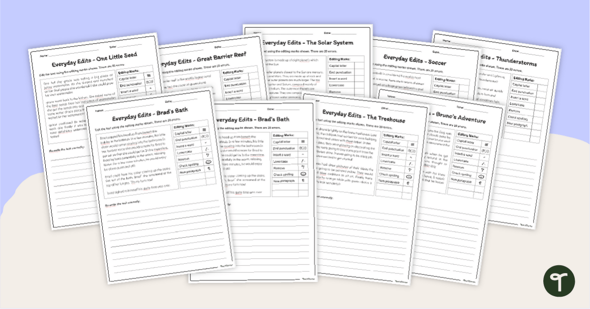 18 Editing Worksheets - Spelling, Grammar and Punctuation teaching-resource