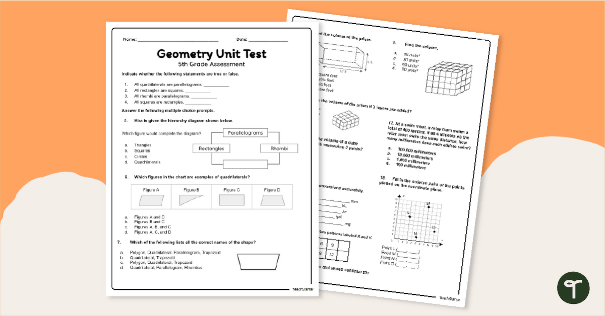 5th Grade Geometry Test teaching resource
