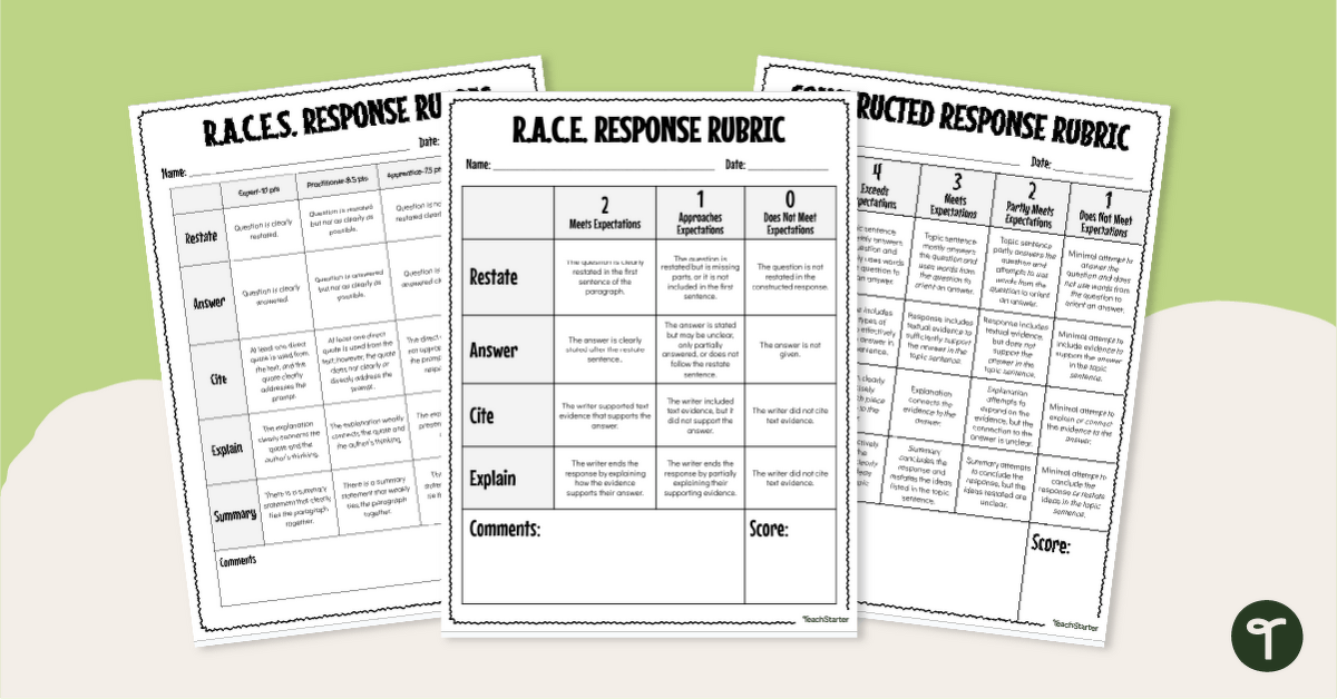 Constructed Response Rubrics - RACE & RACES Writing teaching resource