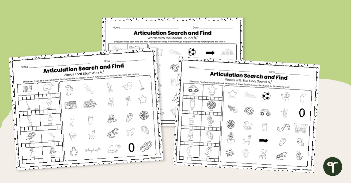 /r/ Words Articulation - Speech Therapy Worksheets teaching resource
