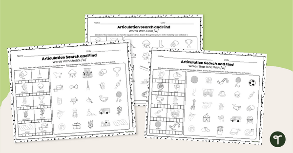 Go to Speech Articulation Worksheets - Initial, Medial, Final /w/ teaching resource