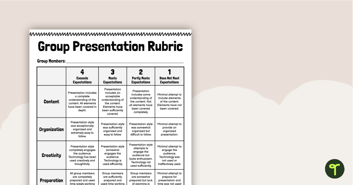 Group Presentation Rubric teaching resource