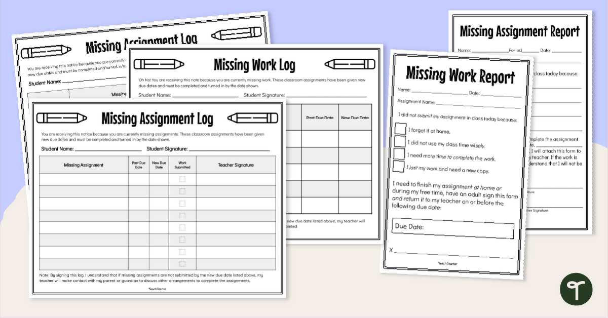 Missing Assignment Templates teaching resource
