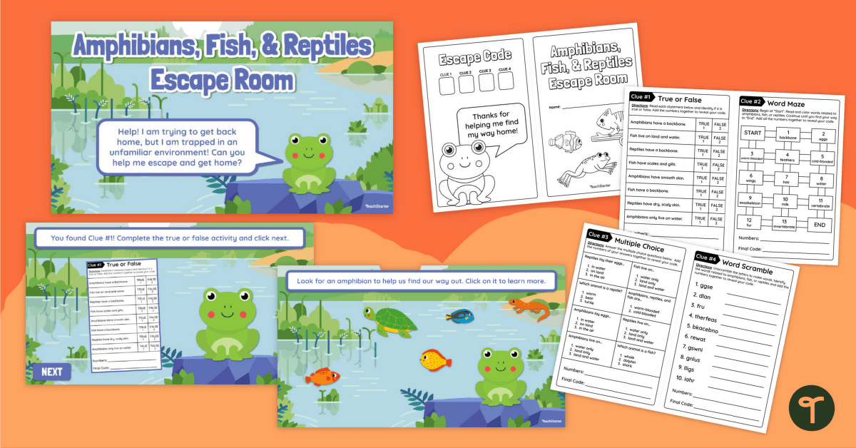Amphibians, Fish, and Reptiles Escape Room teaching resource