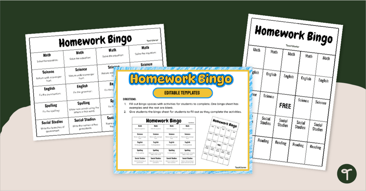 Editable Homework Bingo Templates teaching resource