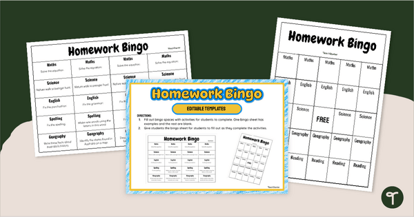Go to Editable Homework Bingo Templates teaching resource