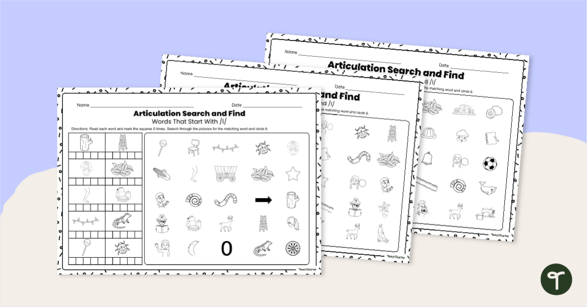 Initial, Medial, & Final L - Articulation Worksheets teaching resource