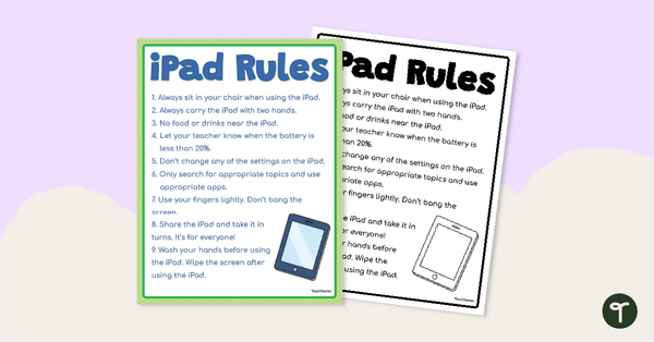 Go to Free iPad Rules Classroom Poster teaching resource