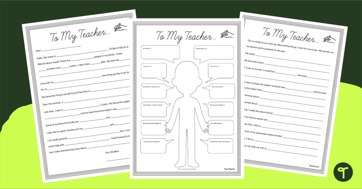 To My Teacher... Worksheet teaching-resource