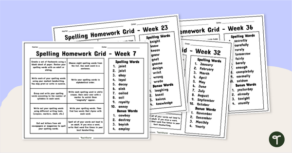 Go to 4th Grade Spelling Homework Worksheets teaching resource