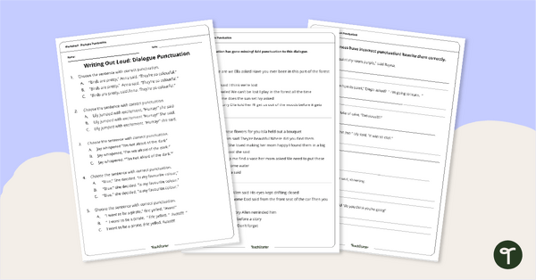 Go to Writing Out Loud: Dialogue Punctuation Worksheet teaching resource