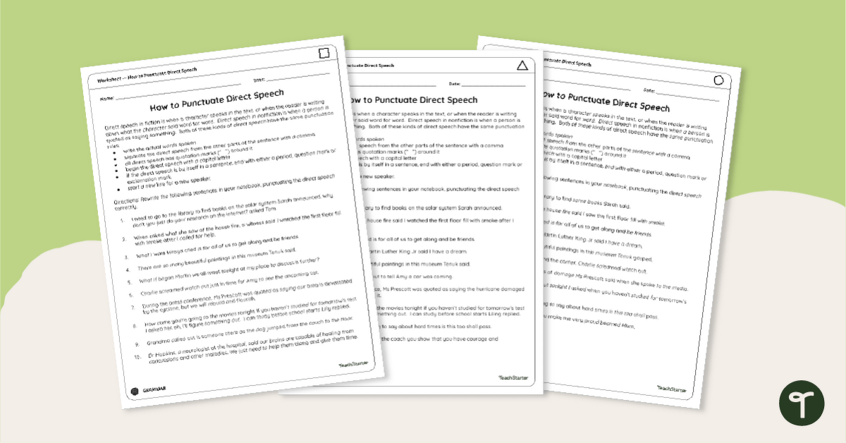 How to Punctuate Dialogue Worksheets teaching resource