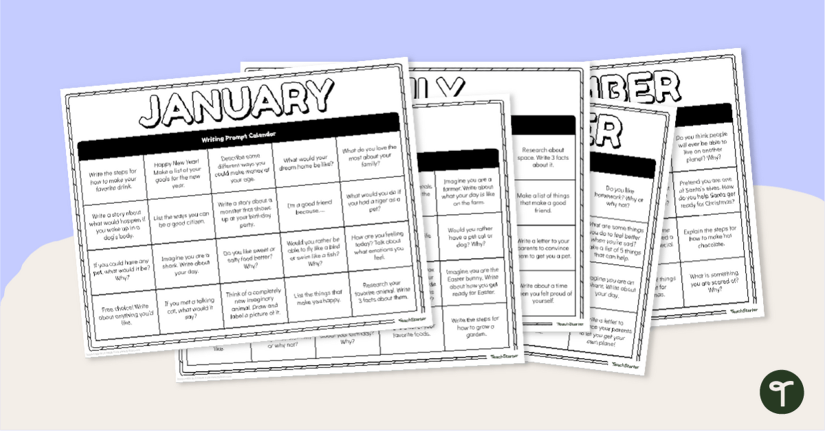 Monthly Writing Prompt Calendars - Lower Grades teaching resource