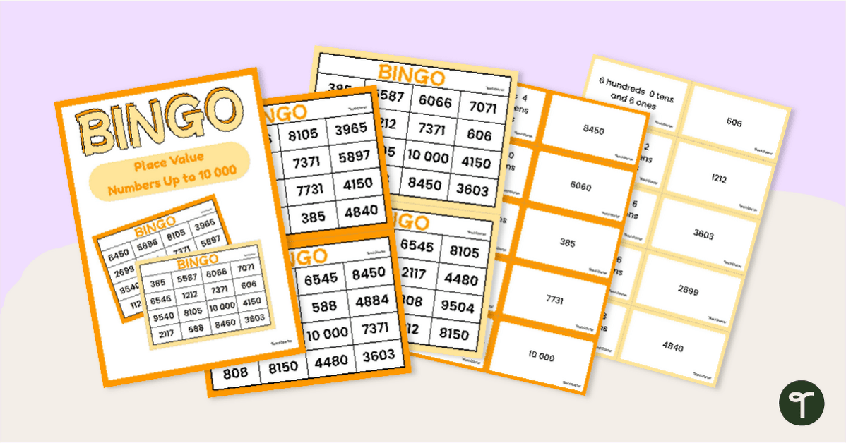 Place Value Bingo Game Numbers Up to 10 000 teaching resource
