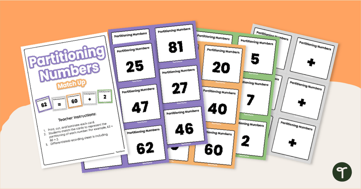 Partitioning 2-Digit Numbers Match-Up Activity teaching resource