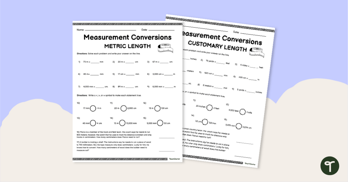 Measurement Conversions - Length – Worksheet teaching resource