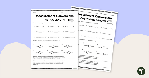 Go to Measurement Conversions - Length – Worksheet teaching resource